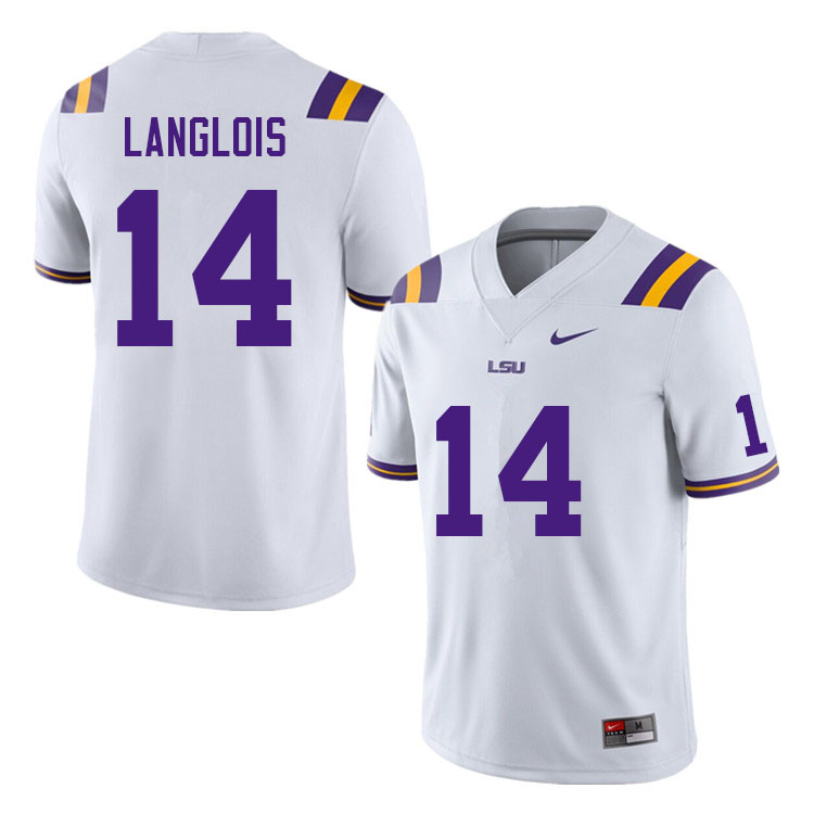 Men #14 Matthew Langlois LSU Tigers College Football Jerseys Sale-White - Click Image to Close